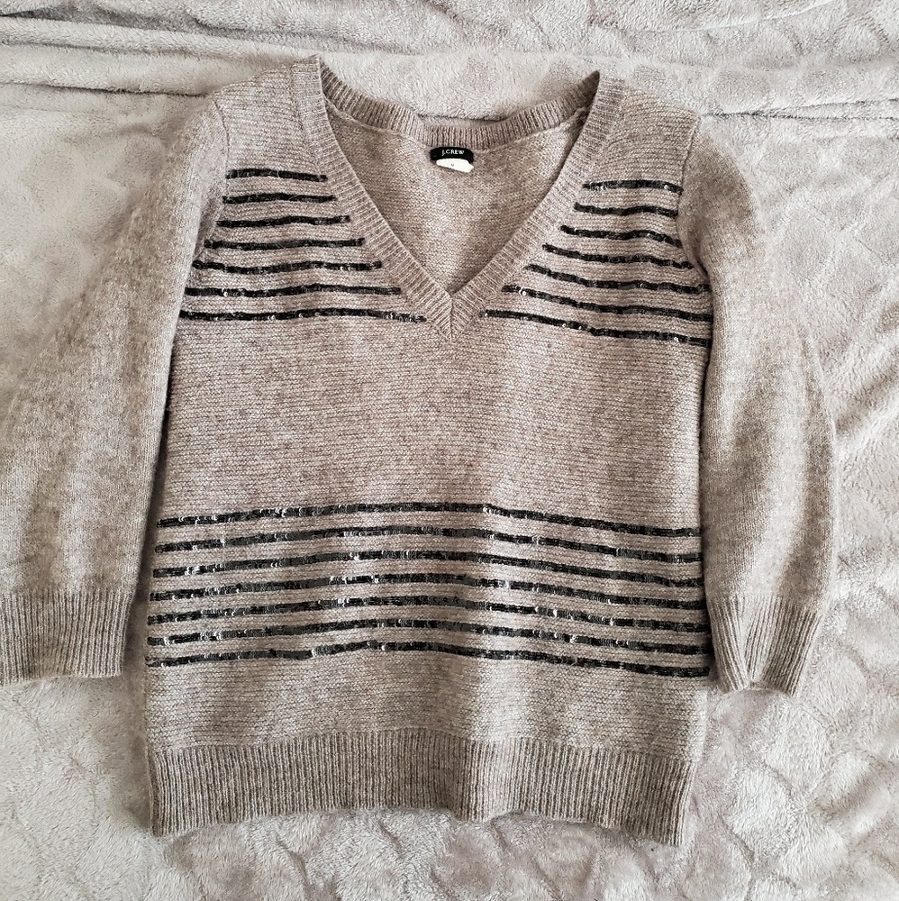 J Crew wool sweater with sequined stripes size M